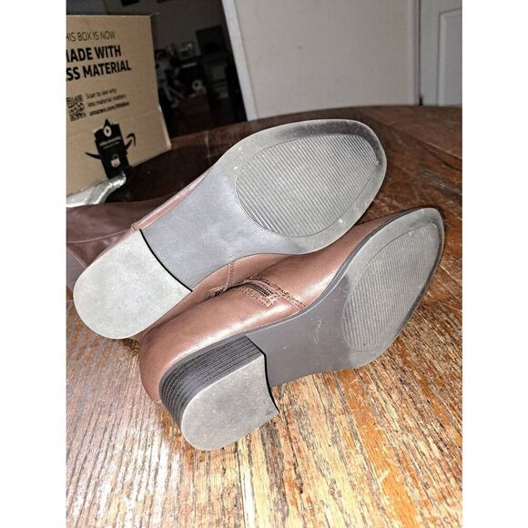 Size 9W DD Wide Calf Lane Bryant Brown Side Zip Stacked Low Block Heel Boots - Picture 9 of 9